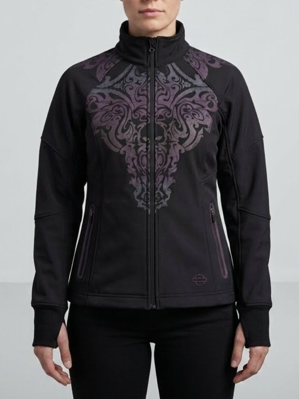 Harley-Davidson Black Softshell Motorcycle Biker Zip Jacket Punisher Women's M